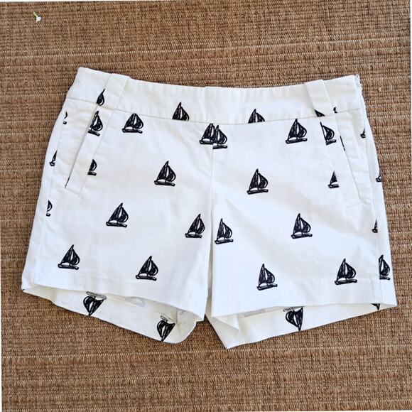 J CREW Sailboat Print Chino Short Black & White Size 8 Nautical Preppy - Picture 2 of 6